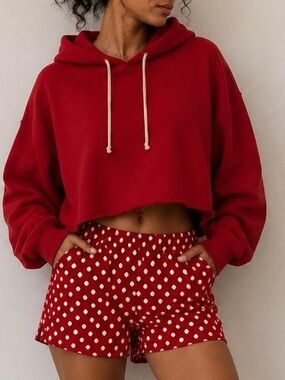 RE/Done cropped red hoodie size med